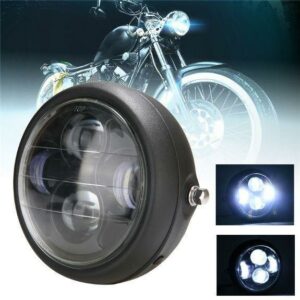 6.5" LED Motorcycle Projector Headlight Cafe Racer Style DRL Black - AutoZ.pk